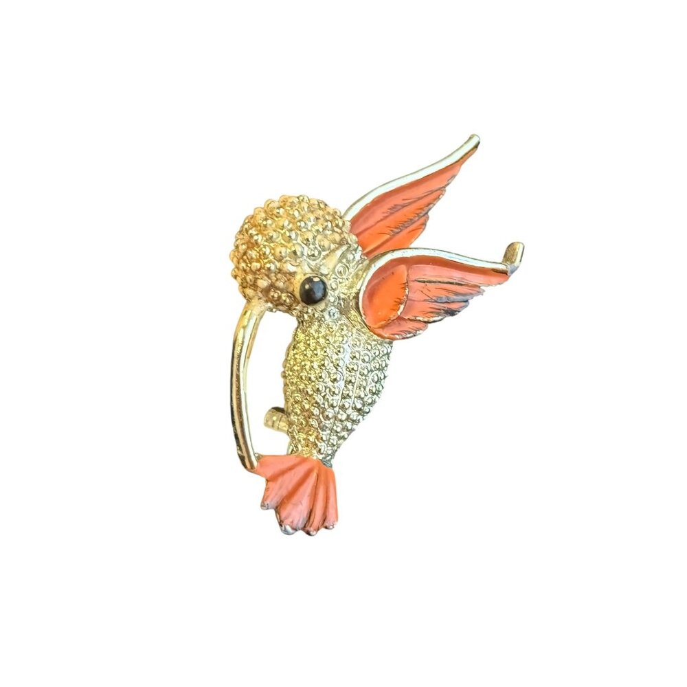 Vintage Hummingbird Brooch With Rhinestones & Enamel Accents - Picture 2 of 3